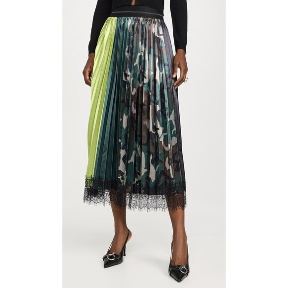 Le Superbe Urban Camo Pleat Midi Skirt Black Mixed Print Size Large - Picture 1 of 8